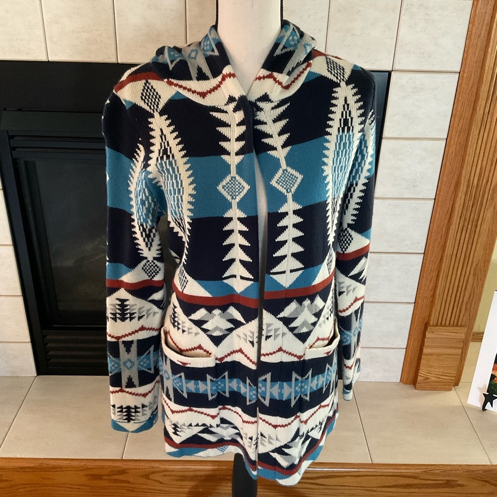 Sisters Southwestern, Long-Sleeve Aztec Print, Cardigan Sweater/Hoodie, Sz Sm